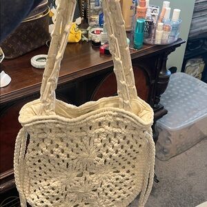 Elegant Cream Crochet Shoulder Bag